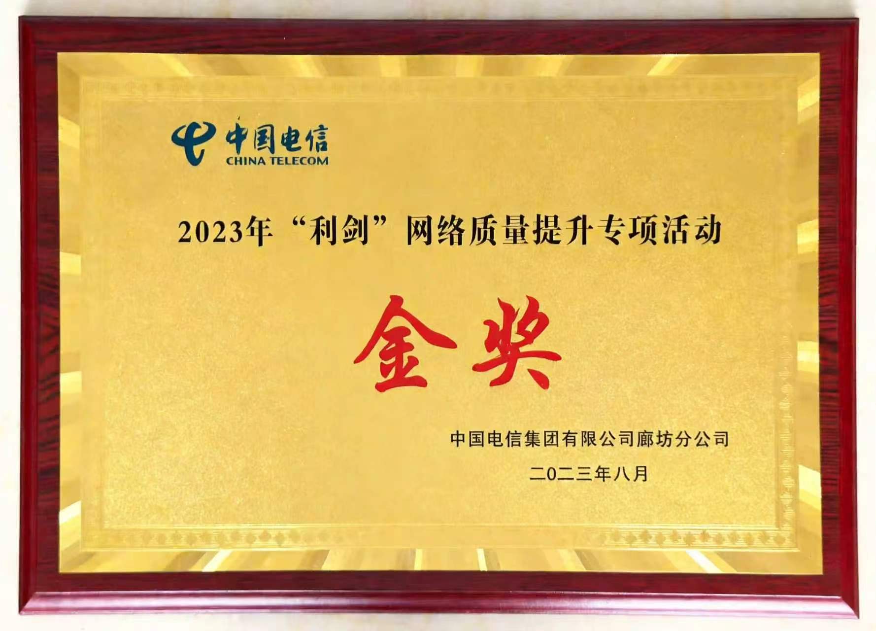2023年“利剑”网络质量提升专项活动金奖